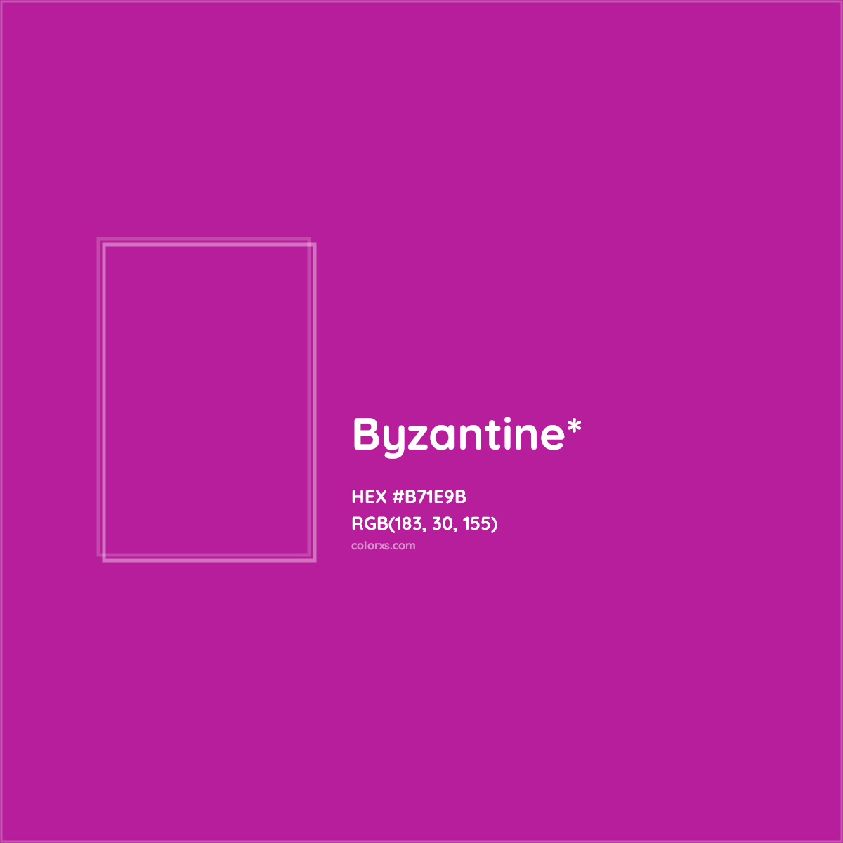 #B71E9B hex color. RGB, RYB, CMYK, HSL, HSV codes and color conversions. Matching color names, palettes, paints.