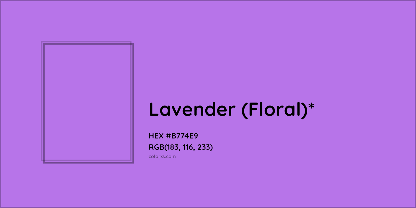 #B774E9 hex color. RGB, RYB, CMYK, HSL, HSV codes and color conversions. Matching color names, palettes, paints.