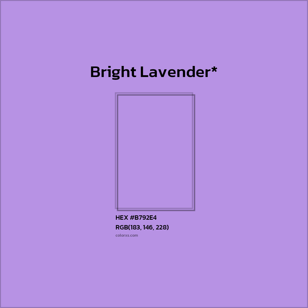 #B792E4 hex color. RGB, RYB, CMYK, HSL, HSV codes and color conversions. Matching color names, palettes, paints.