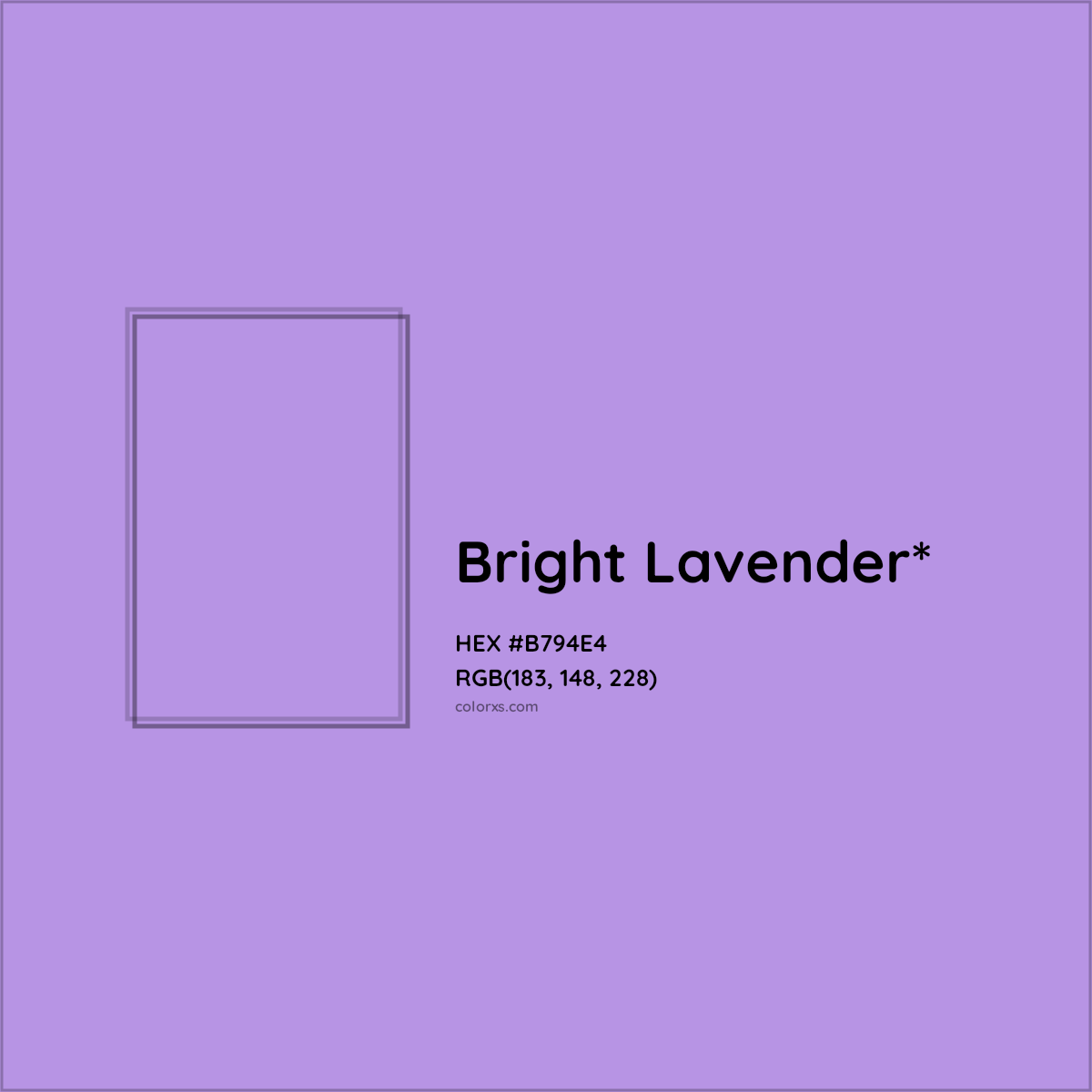 #B794E4 hex color. RGB, RYB, CMYK, HSL, HSV codes and color conversions. Matching color names, palettes, paints.