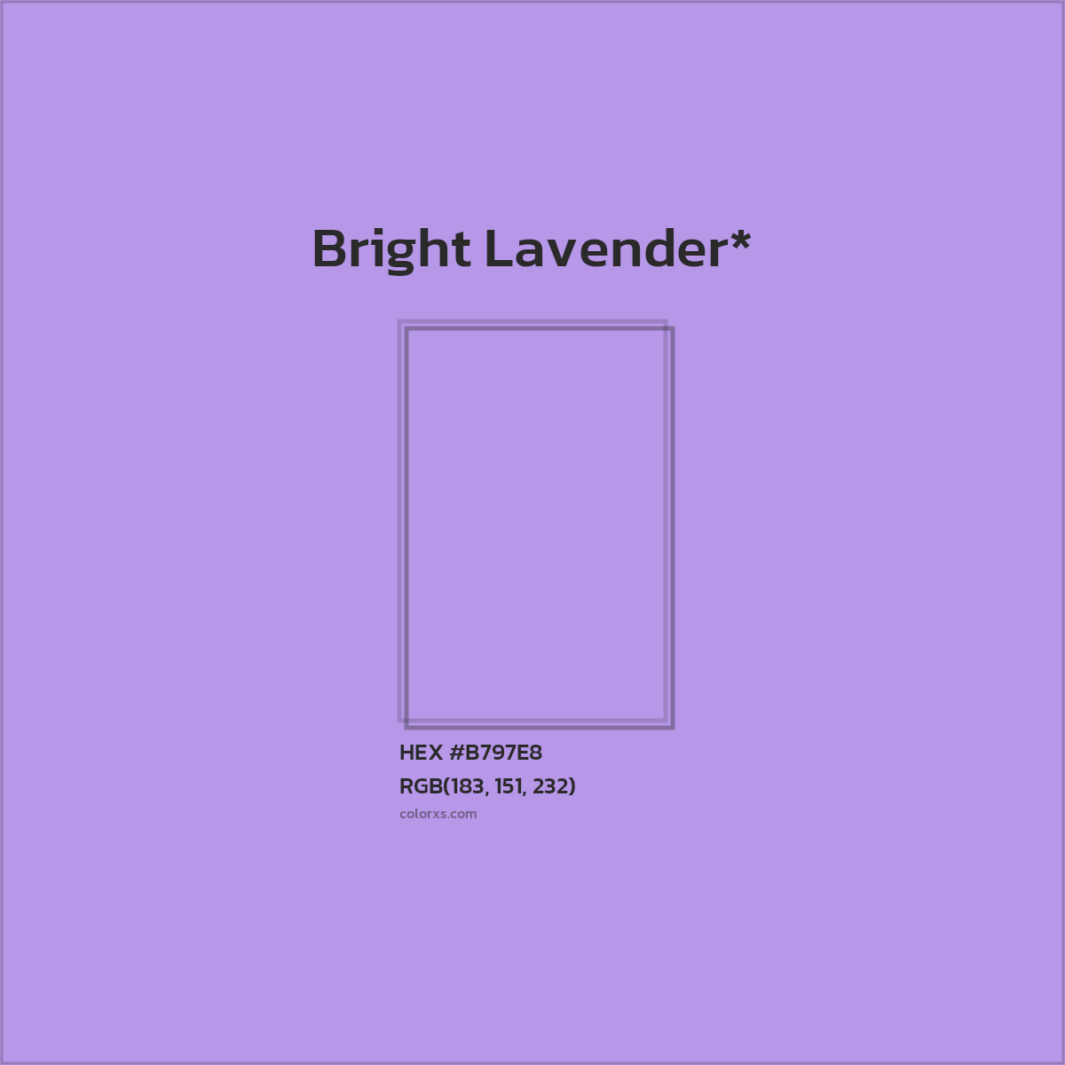 #B797E8 hex color. RGB, RYB, CMYK, HSL, HSV codes and color conversions. Matching color names, palettes, paints.