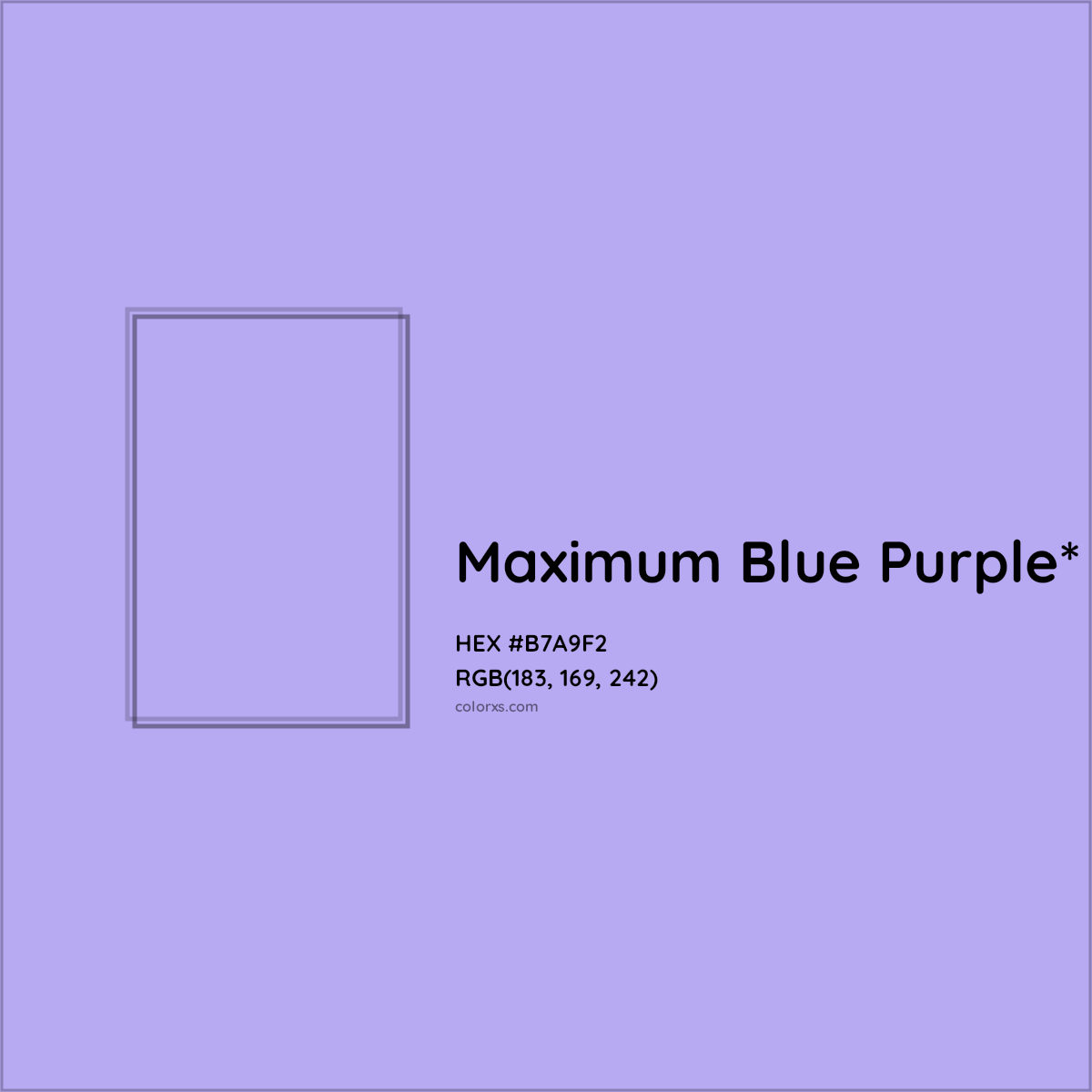 #B7A9F2 hex color. RGB, RYB, CMYK, HSL, HSV codes and color conversions. Matching color names, palettes, paints.