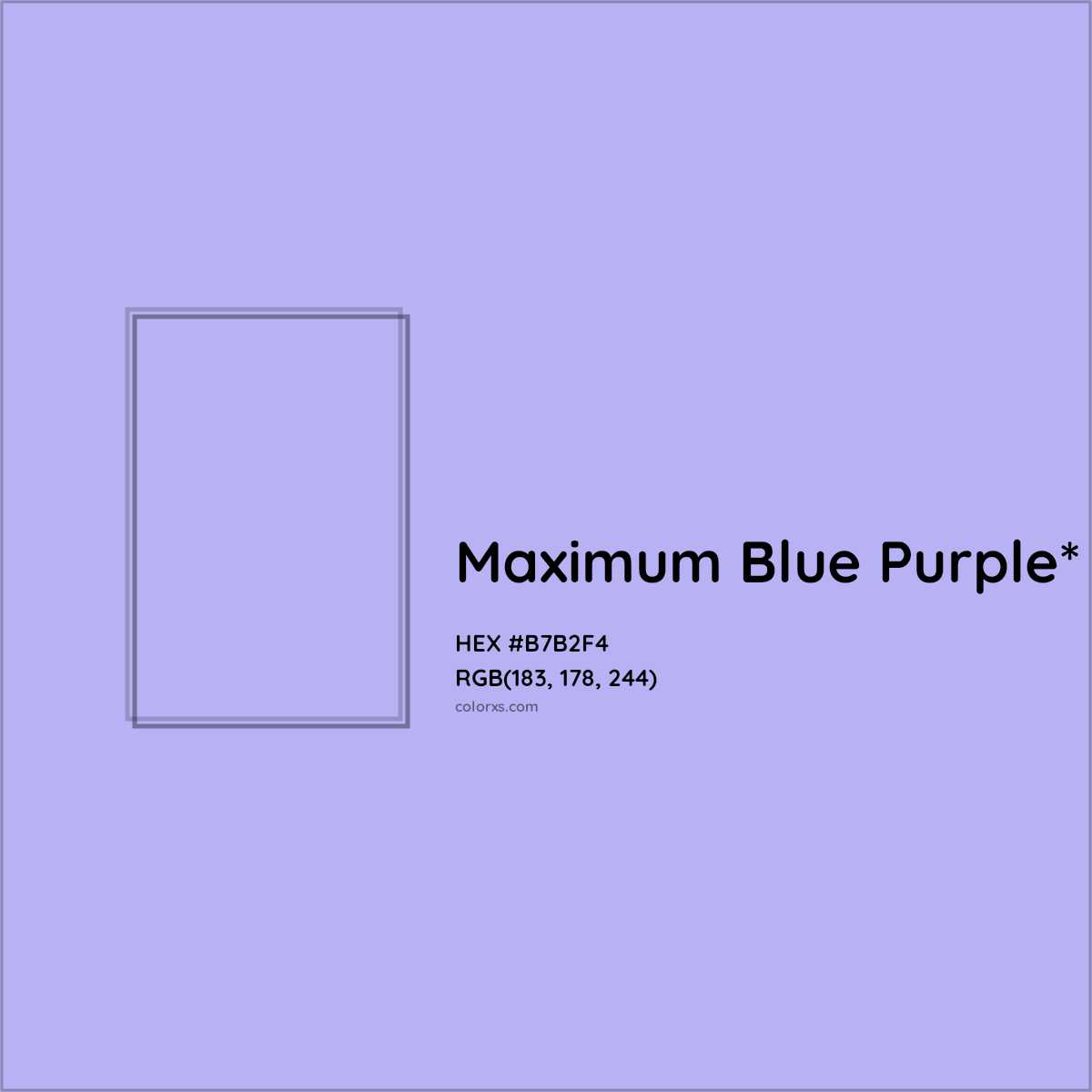 #B7B2F4 hex color. RGB, RYB, CMYK, HSL, HSV codes and color conversions. Matching color names, palettes, paints.