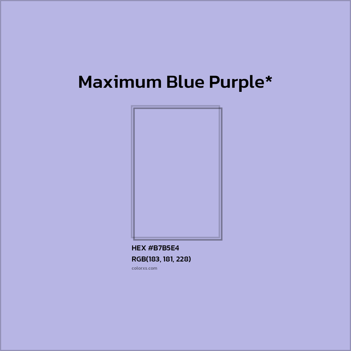 #B7B5E4 hex color. RGB, RYB, CMYK, HSL, HSV codes and color conversions. Matching color names, palettes, paints.