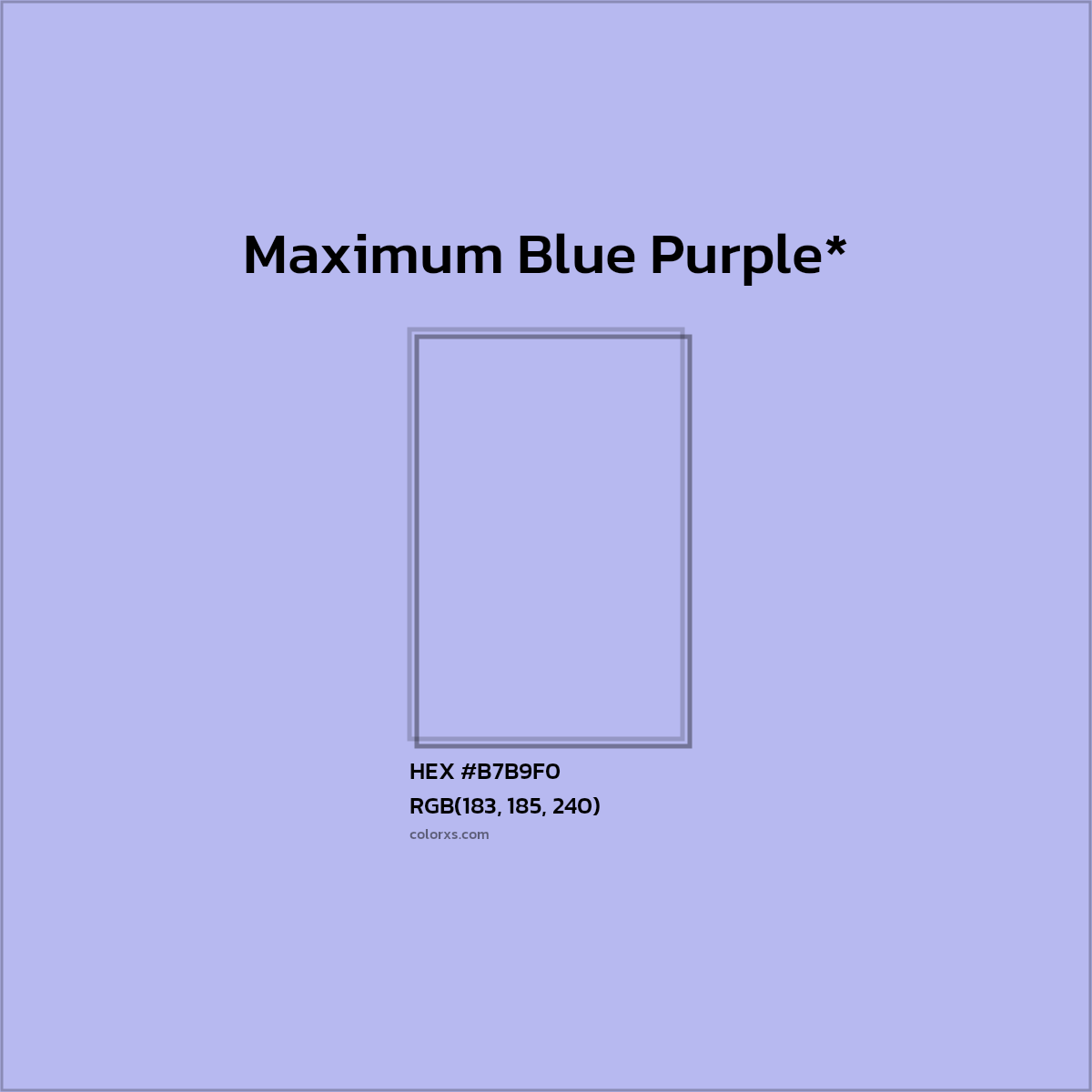 #B7B9F0 hex color. RGB, RYB, CMYK, HSL, HSV codes and color conversions. Matching color names, palettes, paints.