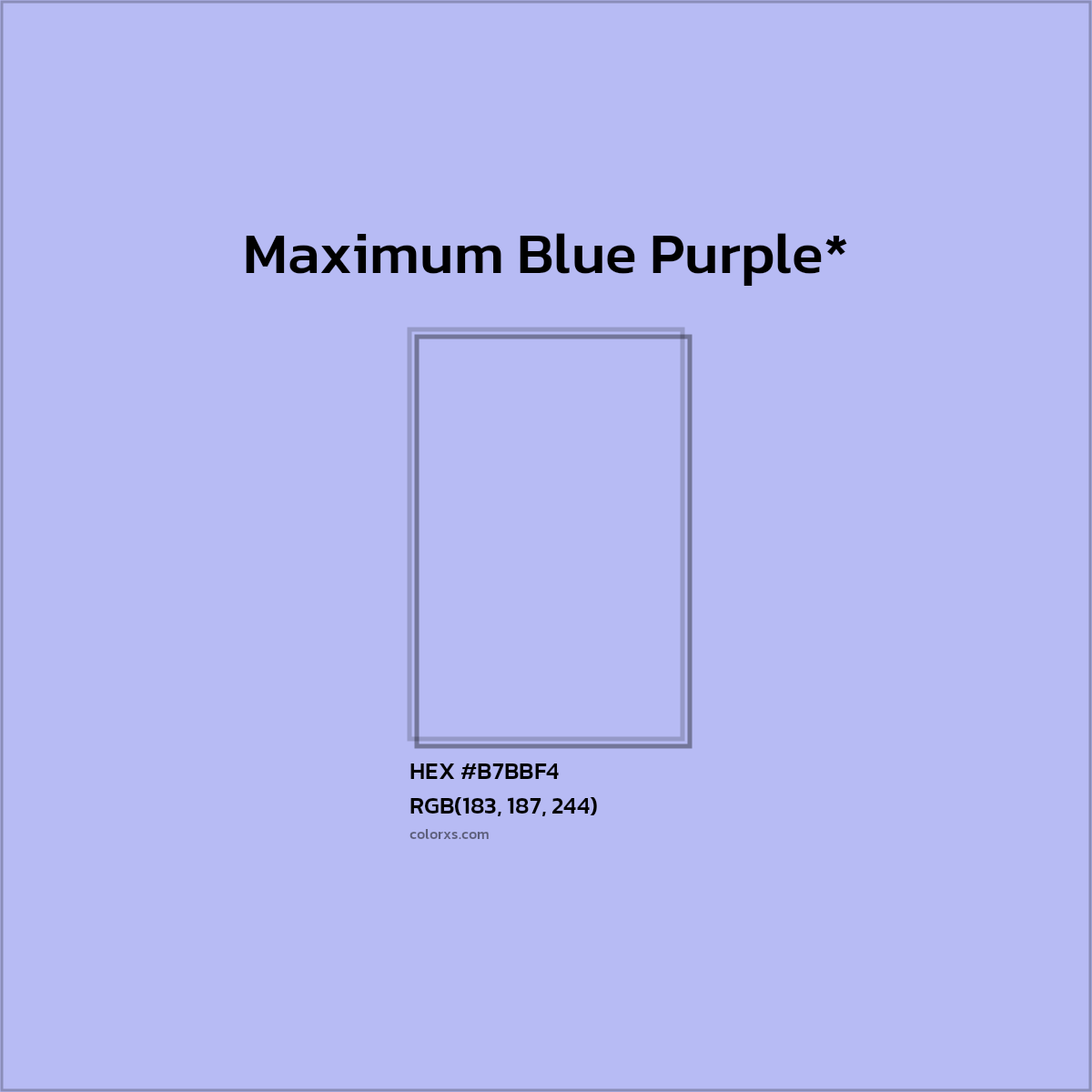 #B7BBF4 hex color. RGB, RYB, CMYK, HSL, HSV codes and color conversions. Matching color names, palettes, paints.