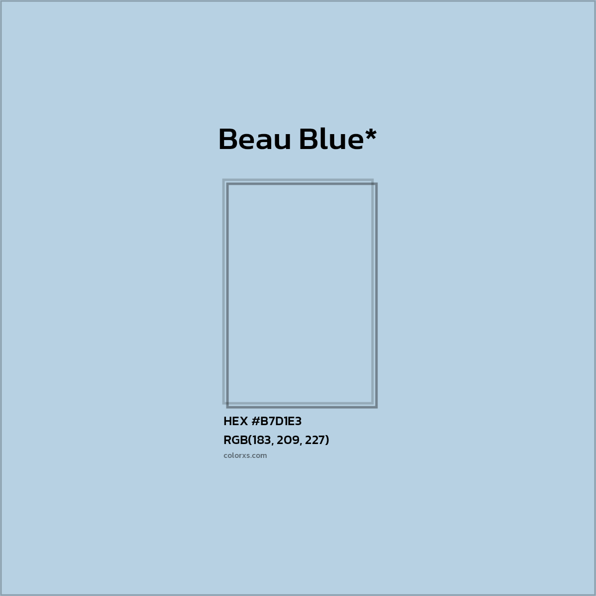 #B7D1E3 hex color. RGB, RYB, CMYK, HSL, HSV codes and color conversions. Matching color names, palettes, paints.
