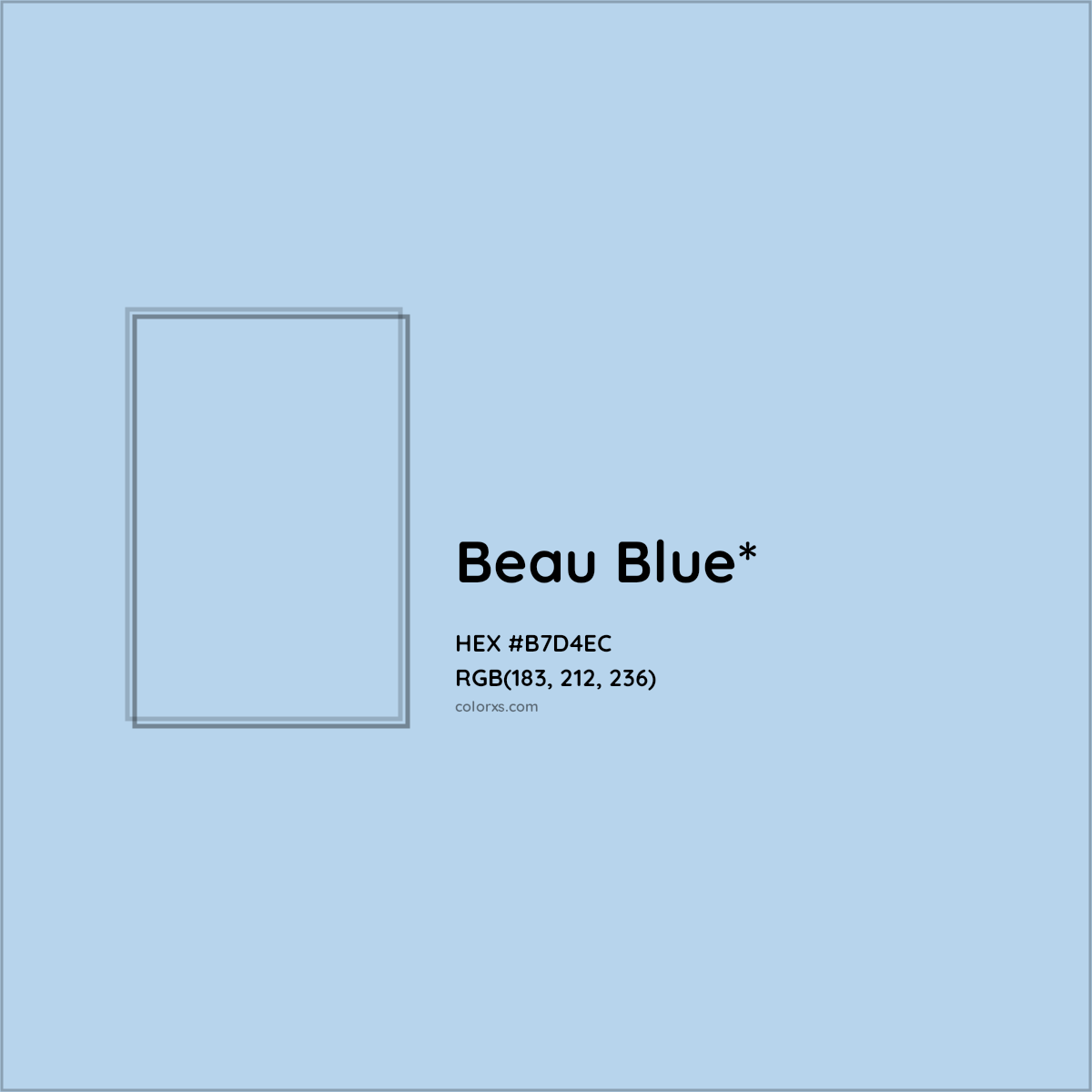 #B7D4EC hex color. RGB, RYB, CMYK, HSL, HSV codes and color conversions. Matching color names, palettes, paints.