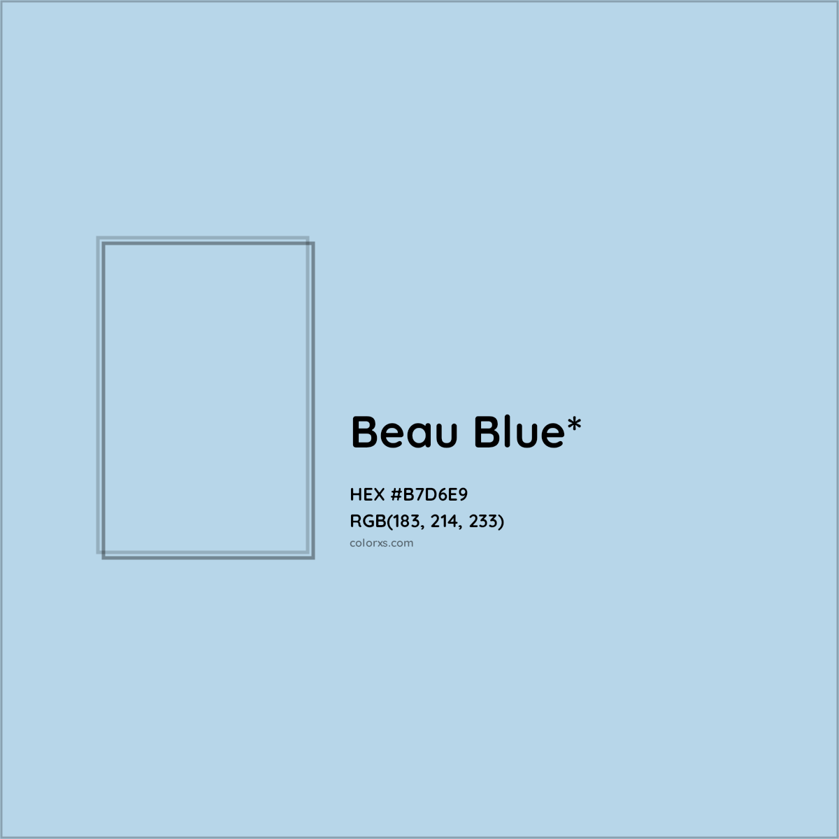 #B7D6E9 hex color. RGB, RYB, CMYK, HSL, HSV codes and color conversions. Matching color names, palettes, paints.