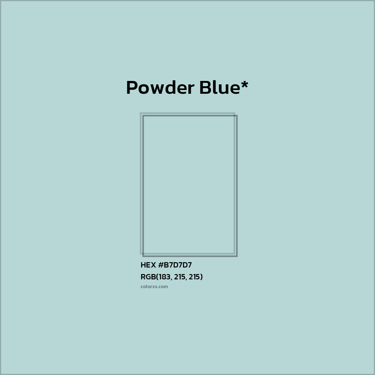 #B7D7D7 hex color. RGB, RYB, CMYK, HSL, HSV codes and color conversions. Matching color names, palettes, paints.