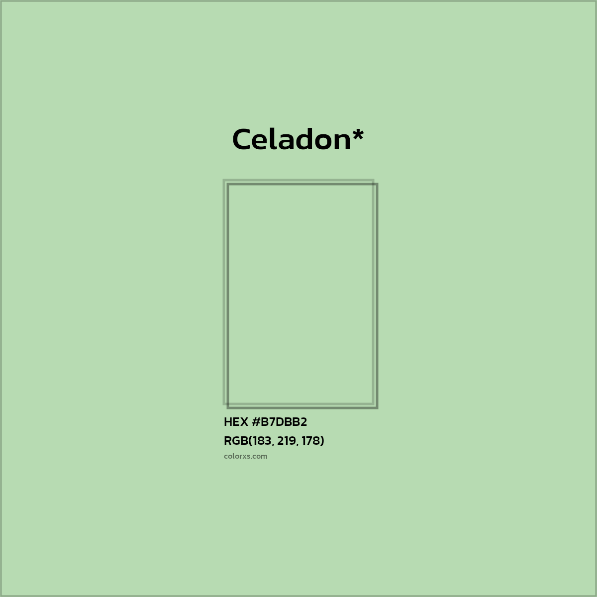 #B7DBB2 hex color. RGB, RYB, CMYK, HSL, HSV codes and color conversions. Matching color names, palettes, paints.