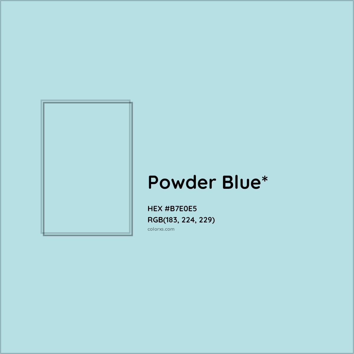 #B7E0E5 hex color. RGB, RYB, CMYK, HSL, HSV codes and color conversions. Matching color names, palettes, paints.
