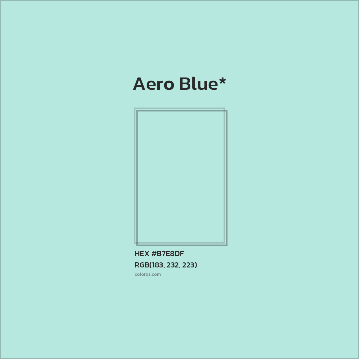 #B7E8DF hex color. RGB, RYB, CMYK, HSL, HSV codes and color conversions. Matching color names, palettes, paints.