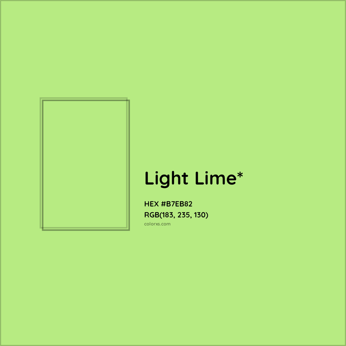 #B7EB82 hex color. RGB, RYB, CMYK, HSL, HSV codes and color conversions. Matching color names, palettes, paints.