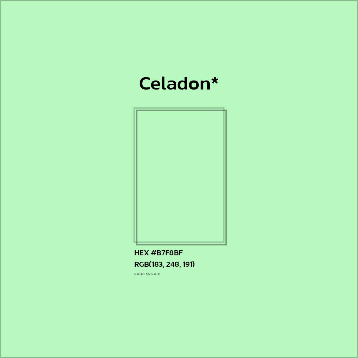 #B7F8BF hex color. RGB, RYB, CMYK, HSL, HSV codes and color conversions. Matching color names, palettes, paints.
