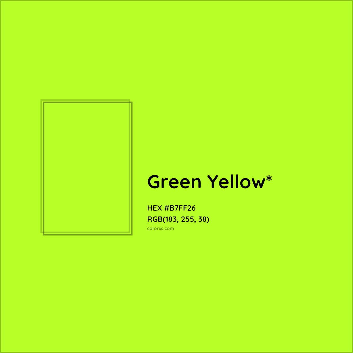 #B7FF26 hex color. RGB, RYB, CMYK, HSL, HSV codes and color conversions. Matching color names, palettes, paints.