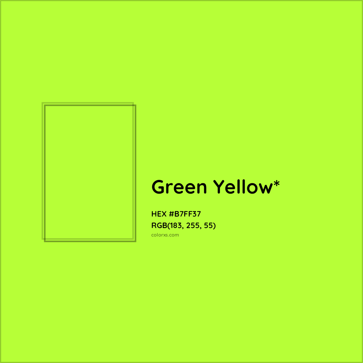 #B7FF37 hex color. RGB, RYB, CMYK, HSL, HSV codes and color conversions. Matching color names, palettes, paints.