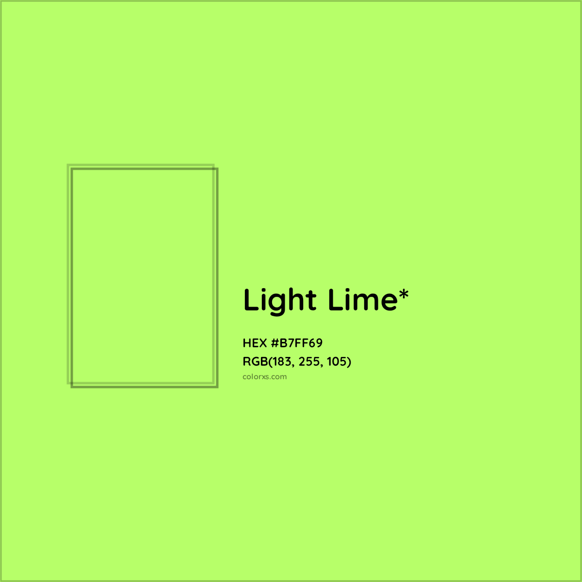 #B7FF69 hex color. RGB, RYB, CMYK, HSL, HSV codes and color conversions. Matching color names, palettes, paints.