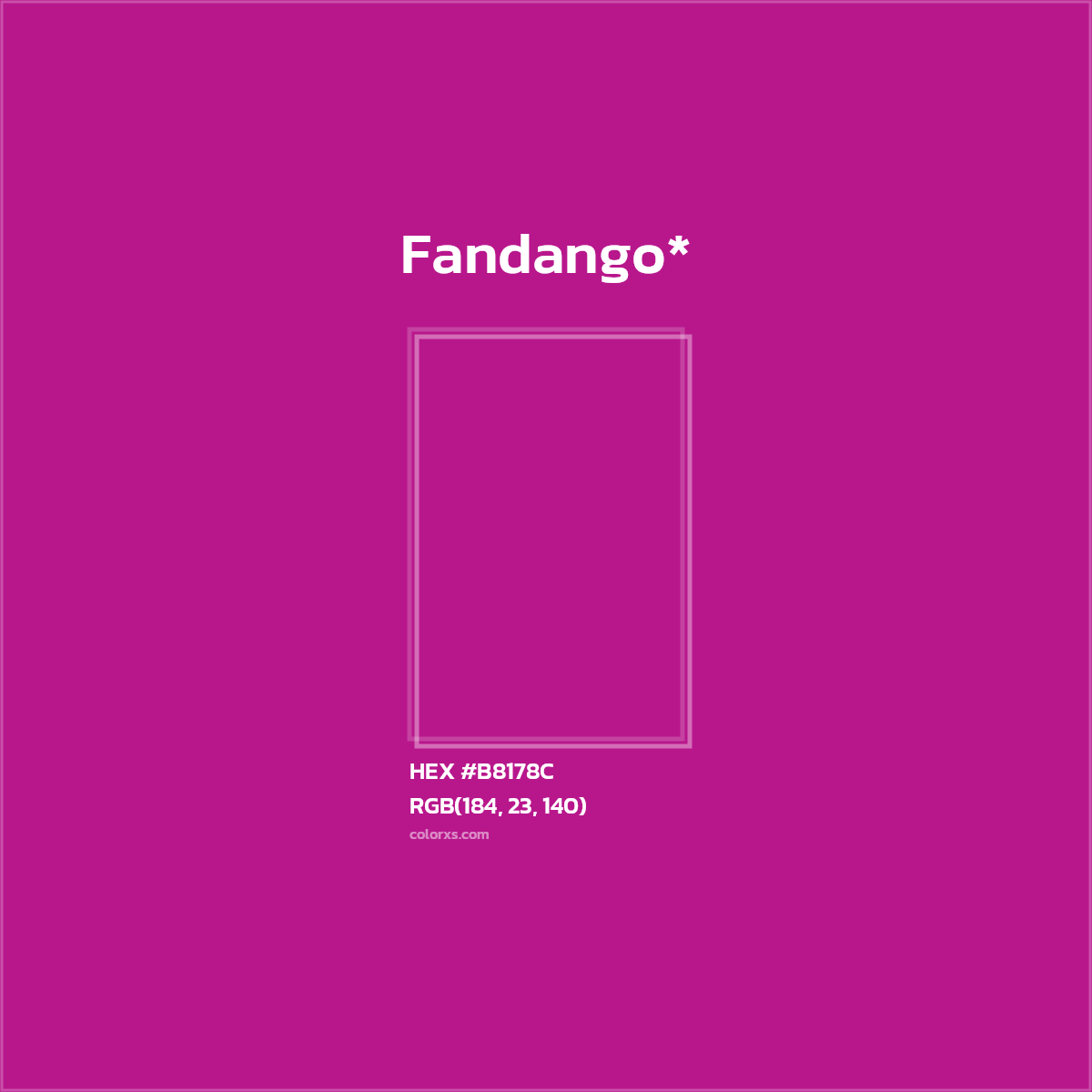 #B8178C hex color. RGB, RYB, CMYK, HSL, HSV codes and color conversions. Matching color names, palettes, paints.