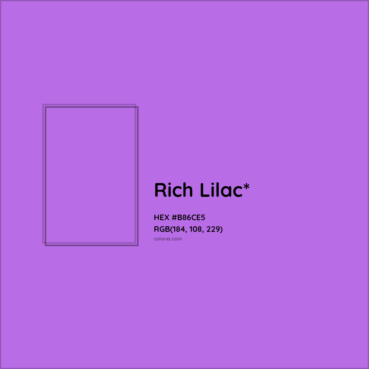 #B86CE5 hex color. RGB, RYB, CMYK, HSL, HSV codes and color conversions. Matching color names, palettes, paints.
