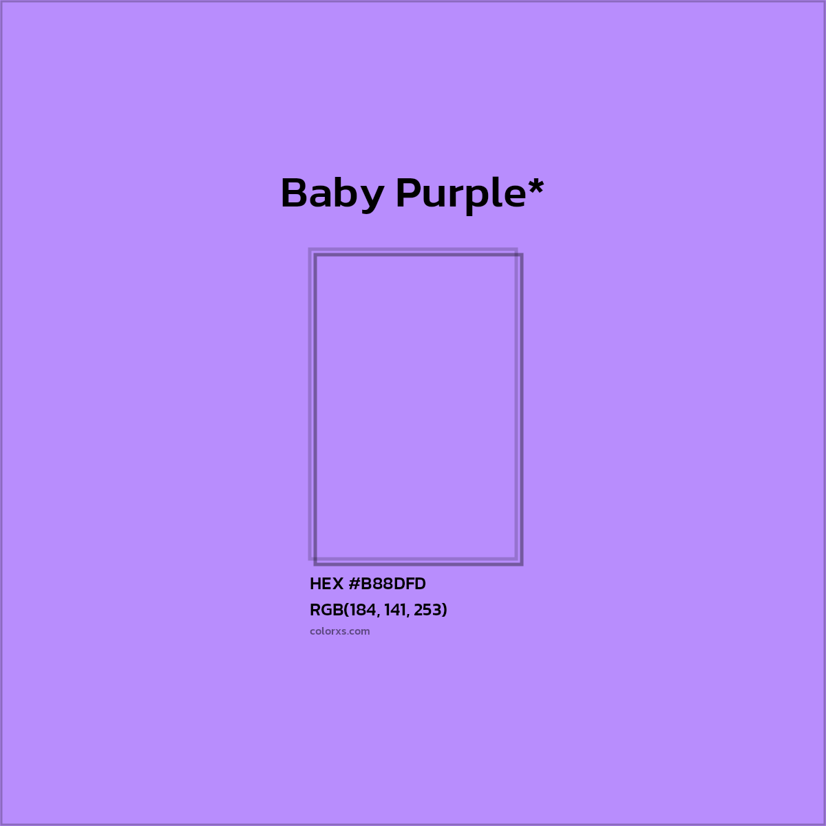 #B88DFD hex color. RGB, RYB, CMYK, HSL, HSV codes and color conversions. Matching color names, palettes, paints.