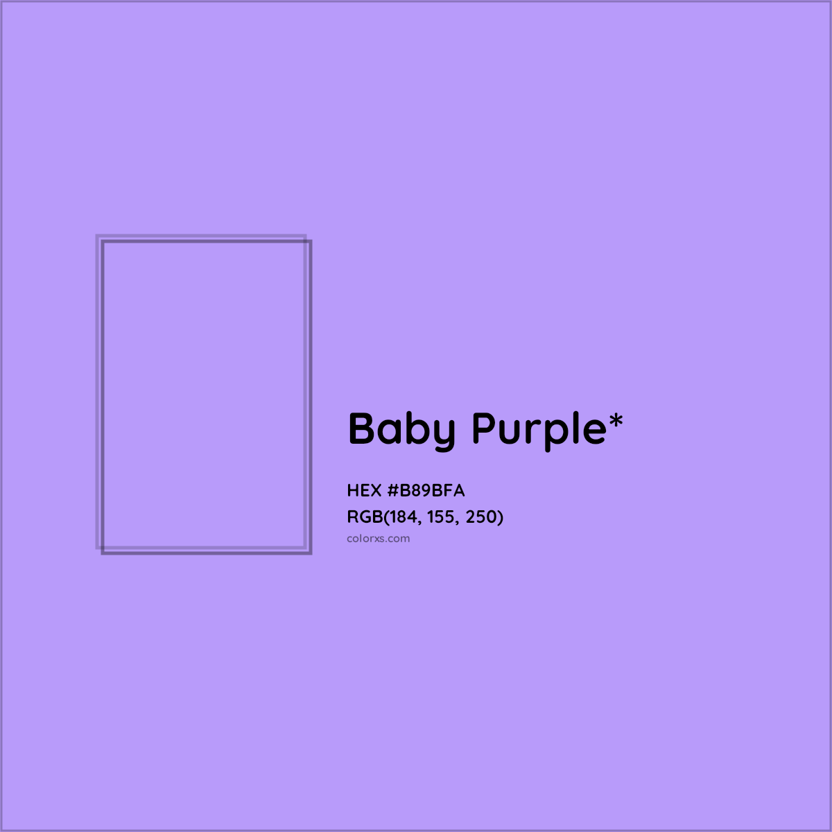 #B89BFA hex color. RGB, RYB, CMYK, HSL, HSV codes and color conversions. Matching color names, palettes, paints.