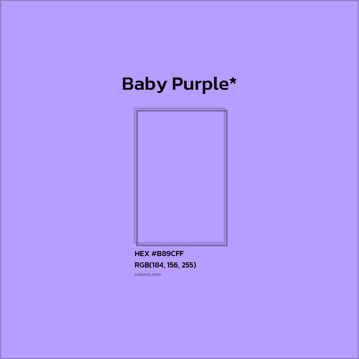 #B89CFF hex color. RGB, RYB, CMYK, HSL, HSV codes and color conversions. Matching color names, palettes, paints.