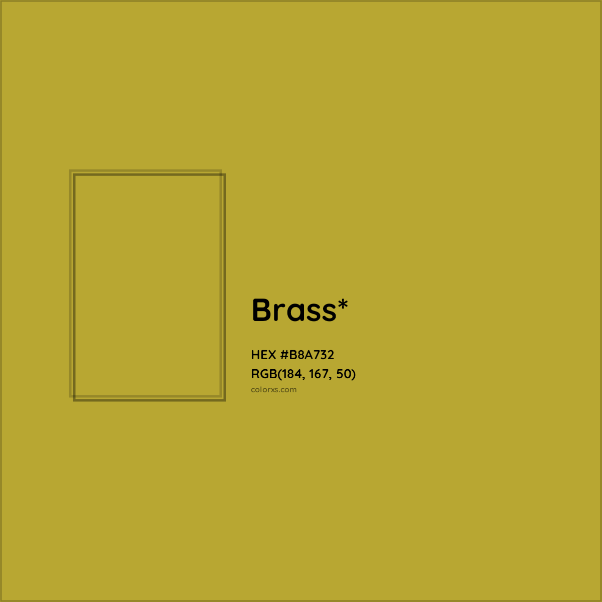 #B8A732 hex color. RGB, RYB, CMYK, HSL, HSV codes and color conversions. Matching color names, palettes, paints.