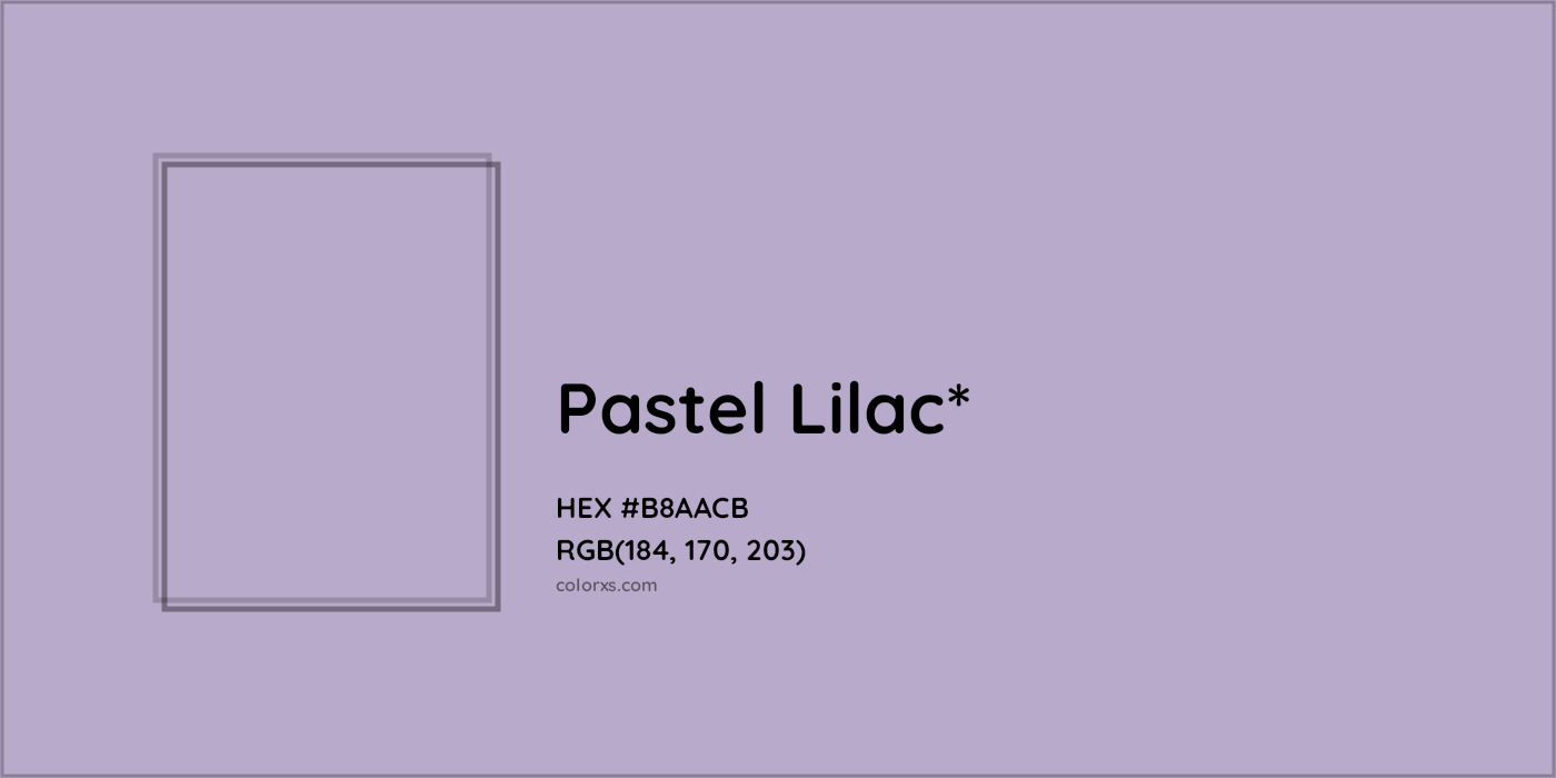 #B8AACB hex color. RGB, RYB, CMYK, HSL, HSV codes and color conversions. Matching color names, palettes, paints.