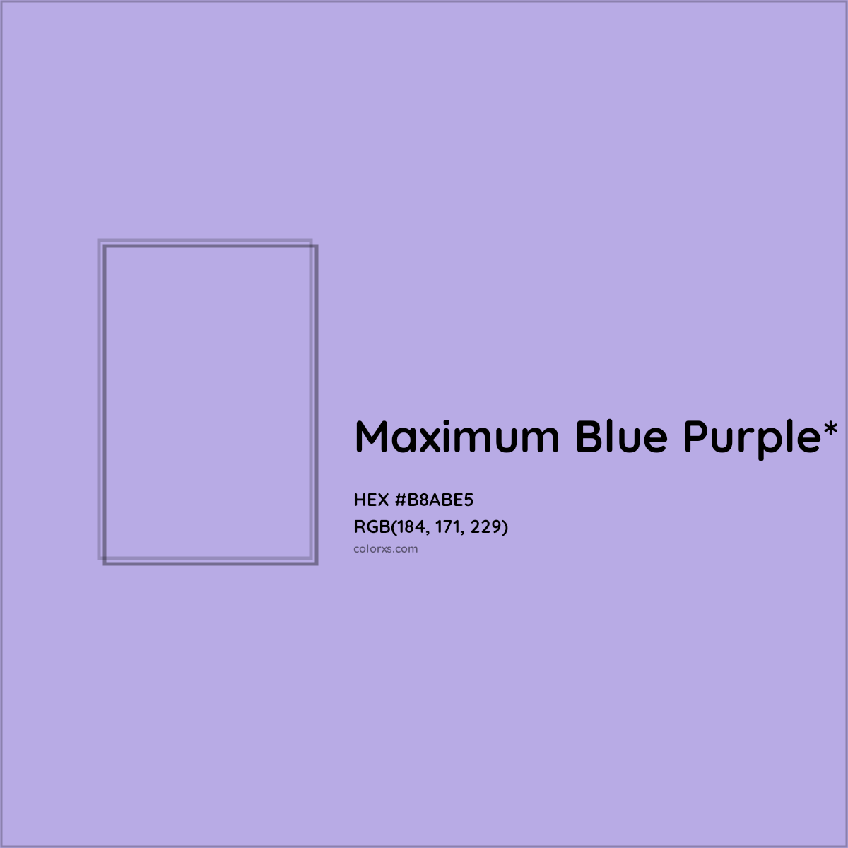 #B8ABE5 hex color. RGB, RYB, CMYK, HSL, HSV codes and color conversions. Matching color names, palettes, paints.
