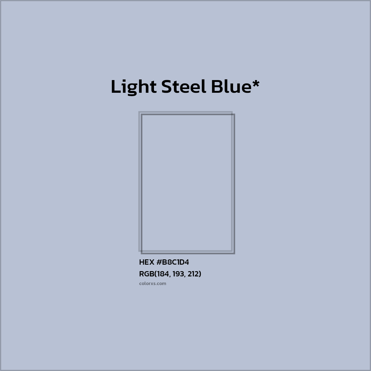 #B8C1D4 hex color. RGB, RYB, CMYK, HSL, HSV codes and color conversions. Matching color names, palettes, paints.