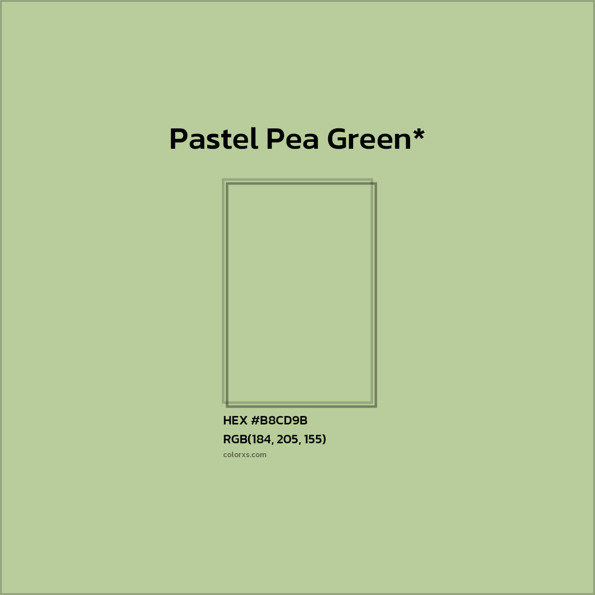 #B8CD9B hex color. RGB, RYB, CMYK, HSL, HSV codes and color conversions. Matching color names, palettes, paints.