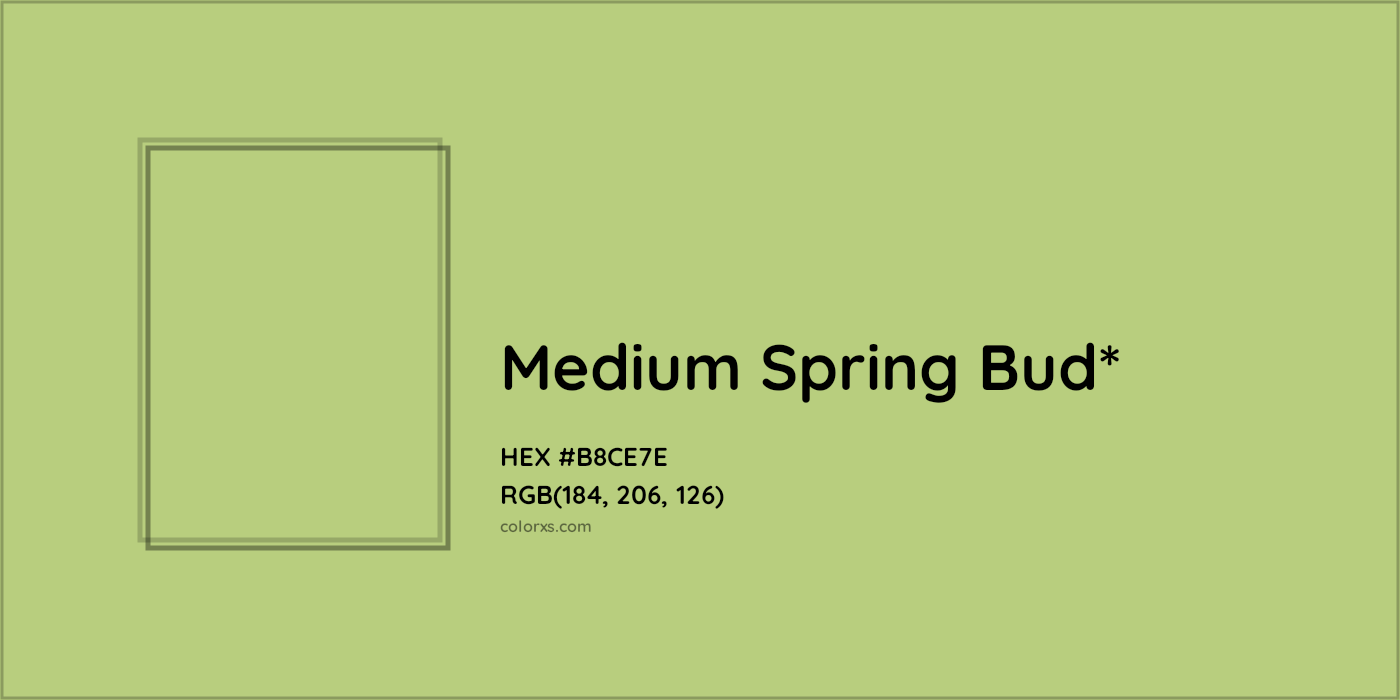 #B8CE7E hex color. RGB, RYB, CMYK, HSL, HSV codes and color conversions. Matching color names, palettes, paints.