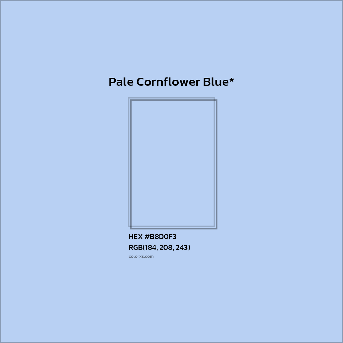 #B8D0F3 hex color. RGB, RYB, CMYK, HSL, HSV codes and color conversions. Matching color names, palettes, paints.
