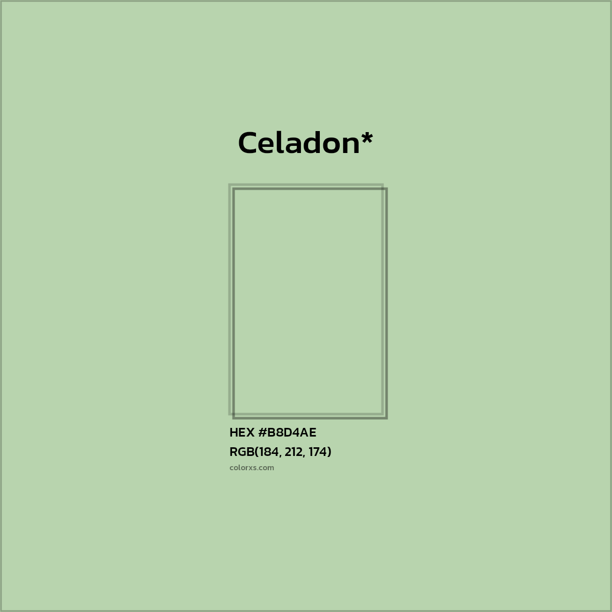 #B8D4AE hex color. RGB, RYB, CMYK, HSL, HSV codes and color conversions. Matching color names, palettes, paints.