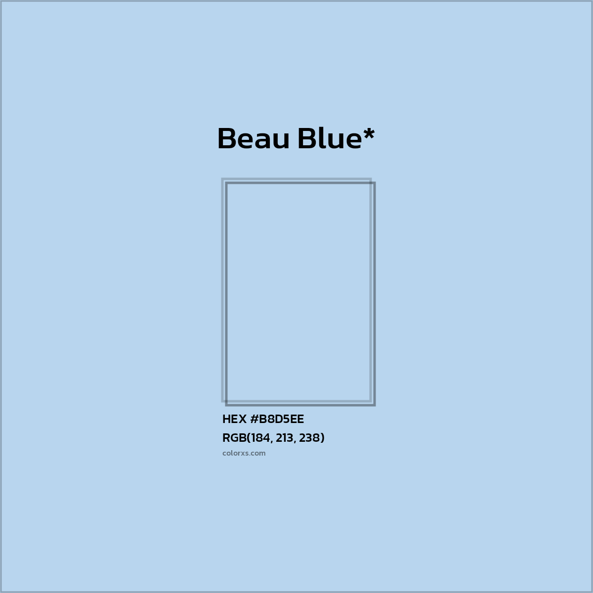 #B8D5EE hex color. RGB, RYB, CMYK, HSL, HSV codes and color conversions. Matching color names, palettes, paints.