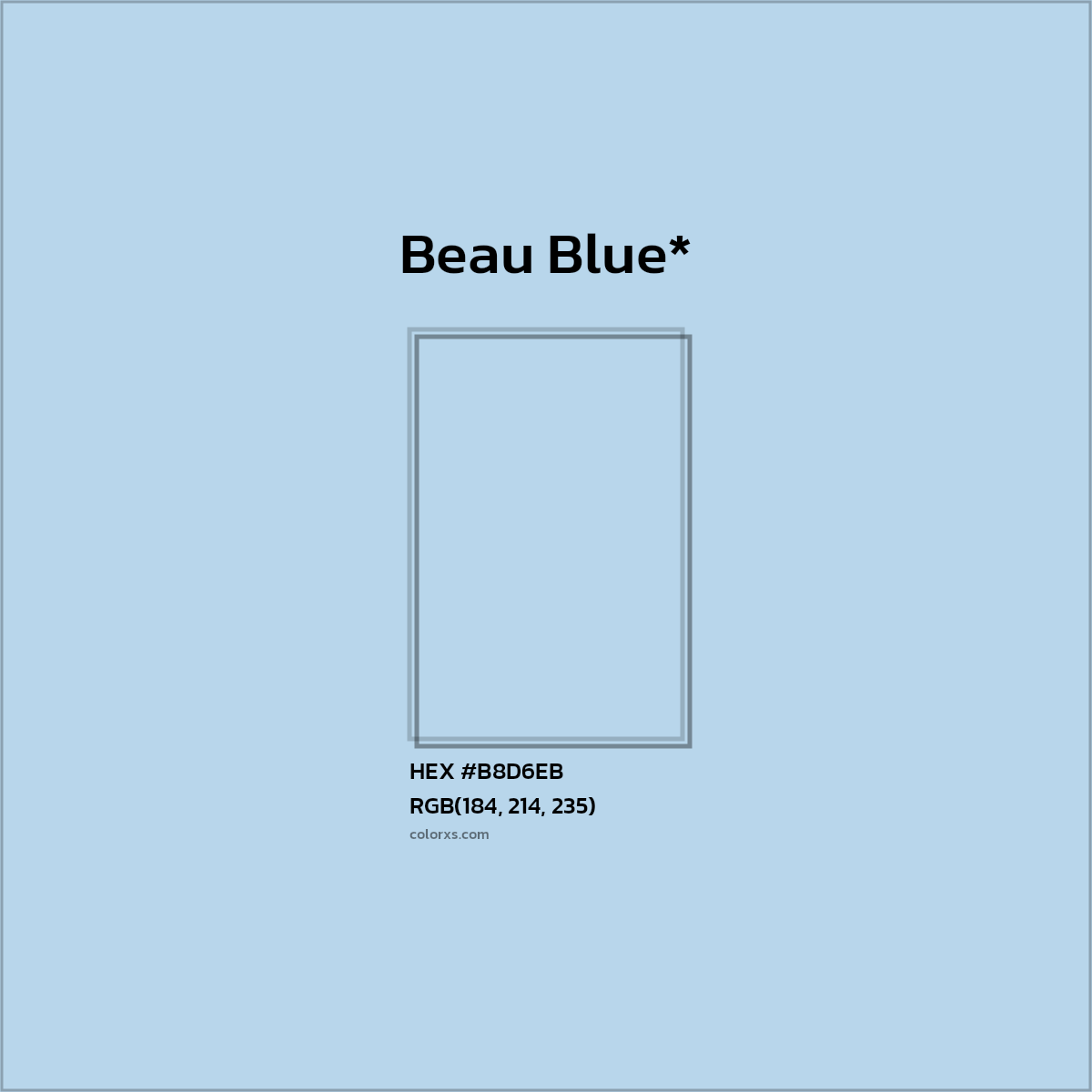 #B8D6EB hex color. RGB, RYB, CMYK, HSL, HSV codes and color conversions. Matching color names, palettes, paints.