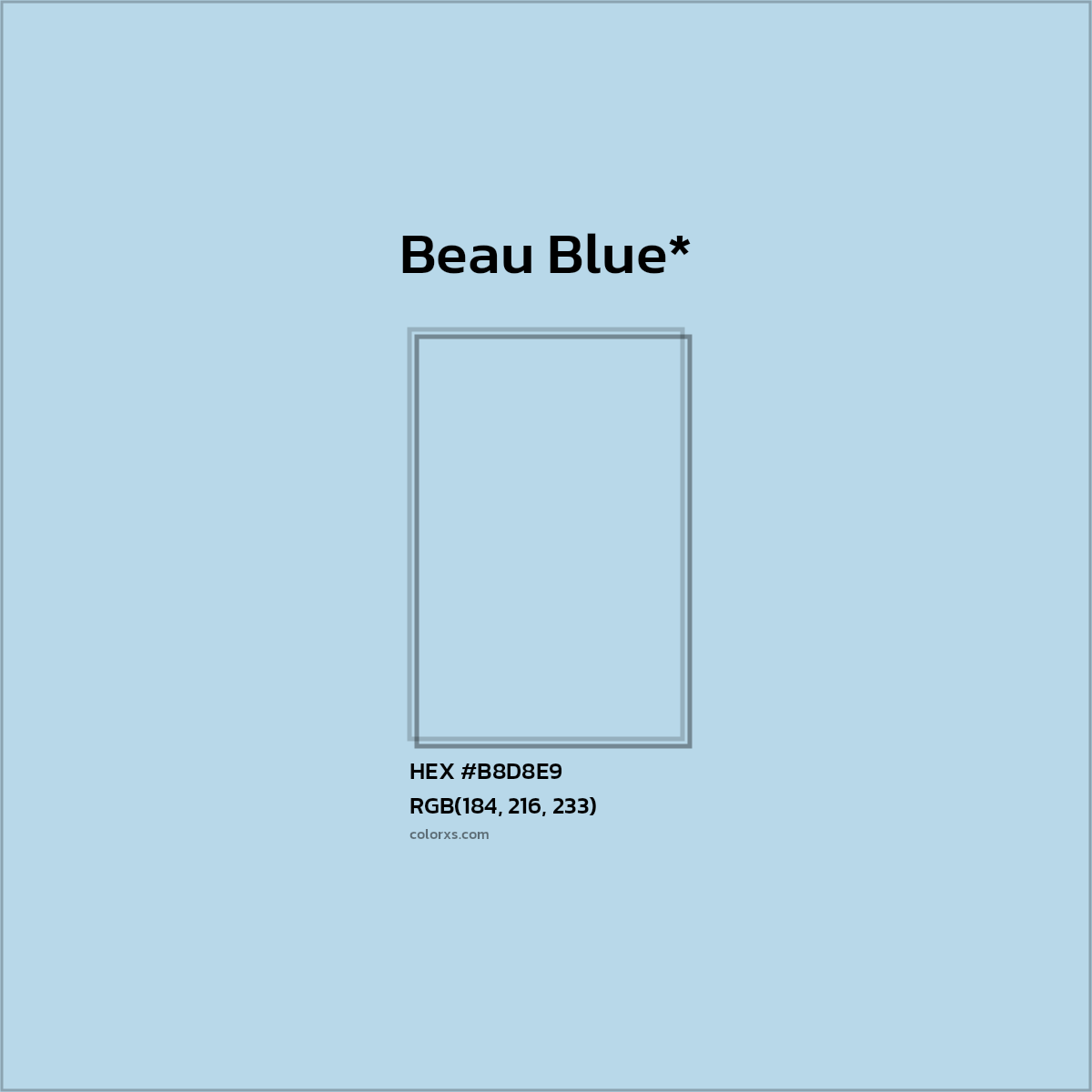 #B8D8E9 hex color. RGB, RYB, CMYK, HSL, HSV codes and color conversions. Matching color names, palettes, paints.