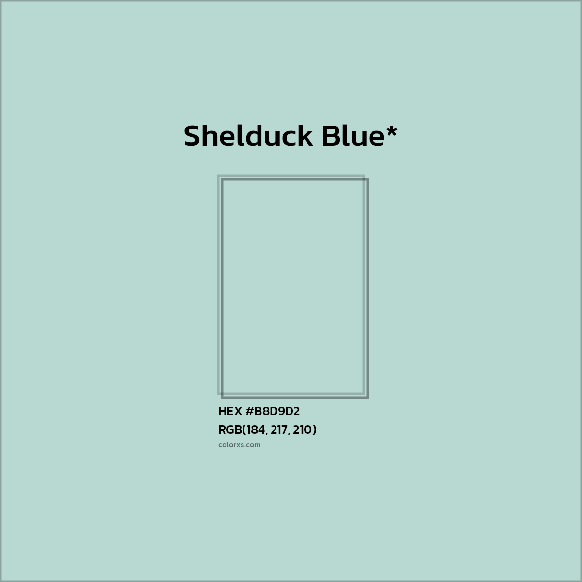 #B8D9D2 hex color. RGB, RYB, CMYK, HSL, HSV codes and color conversions. Matching color names, palettes, paints.