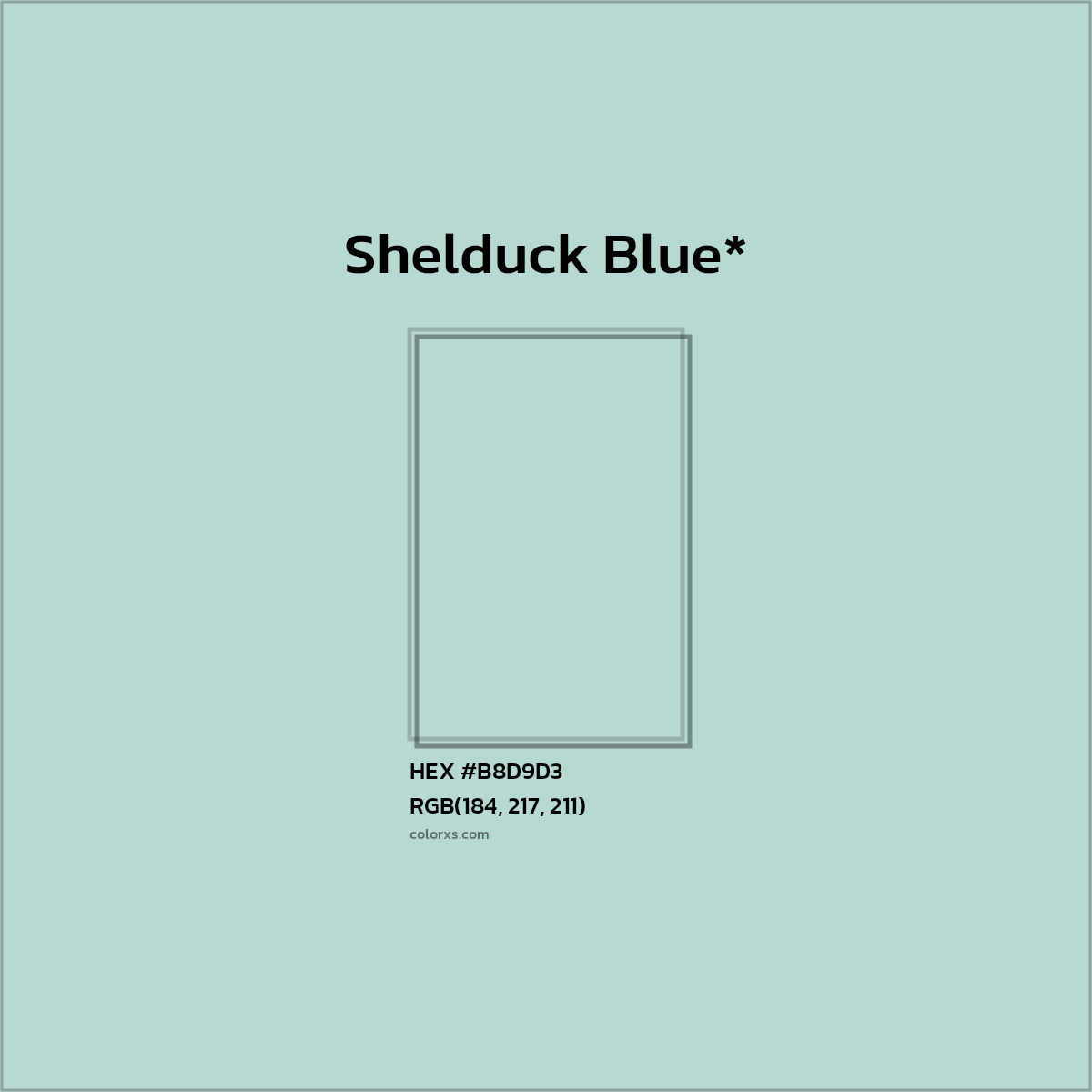 #B8D9D3 hex color. RGB, RYB, CMYK, HSL, HSV codes and color conversions. Matching color names, palettes, paints.