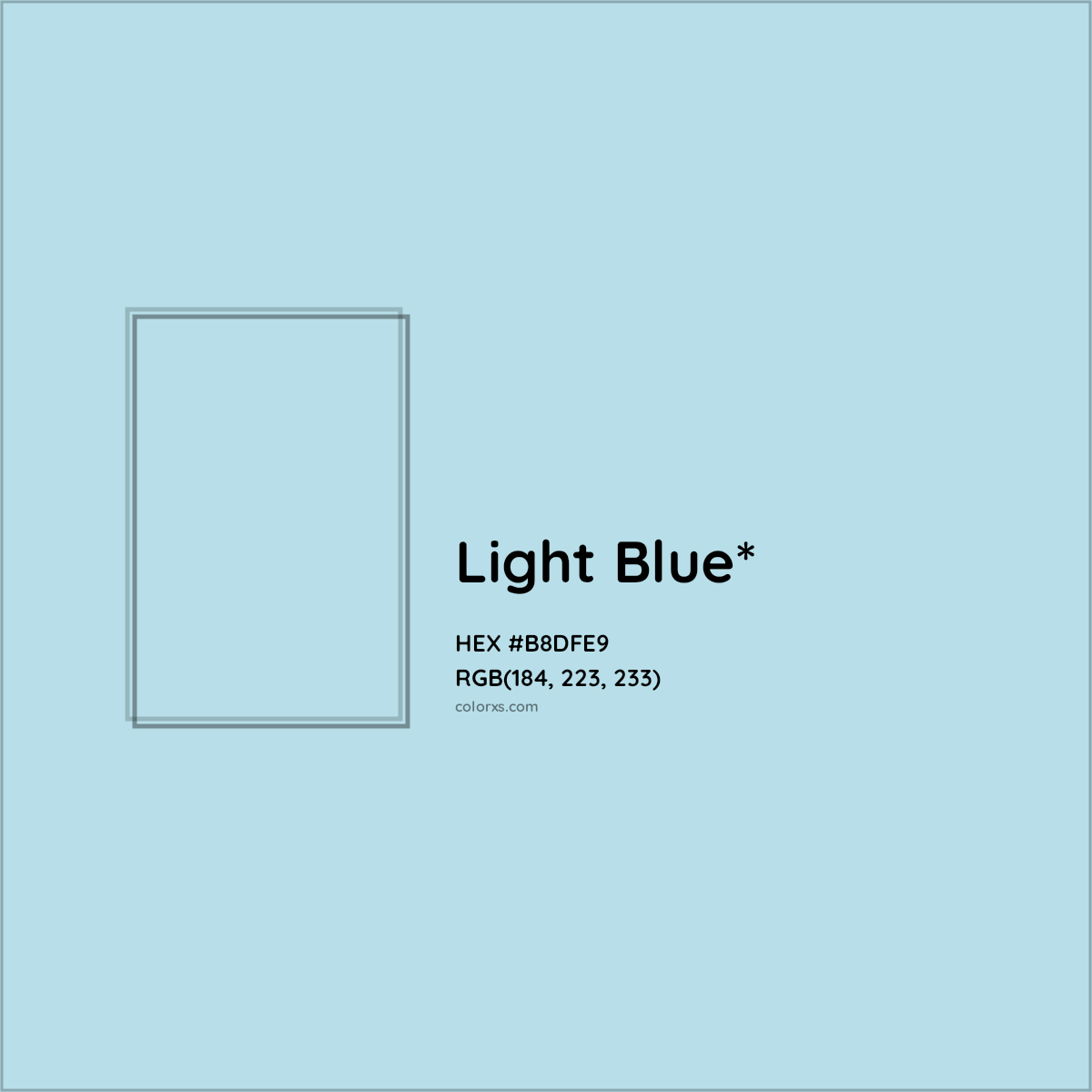 #B8DFE9 hex color. RGB, RYB, CMYK, HSL, HSV codes and color conversions. Matching color names, palettes, paints.