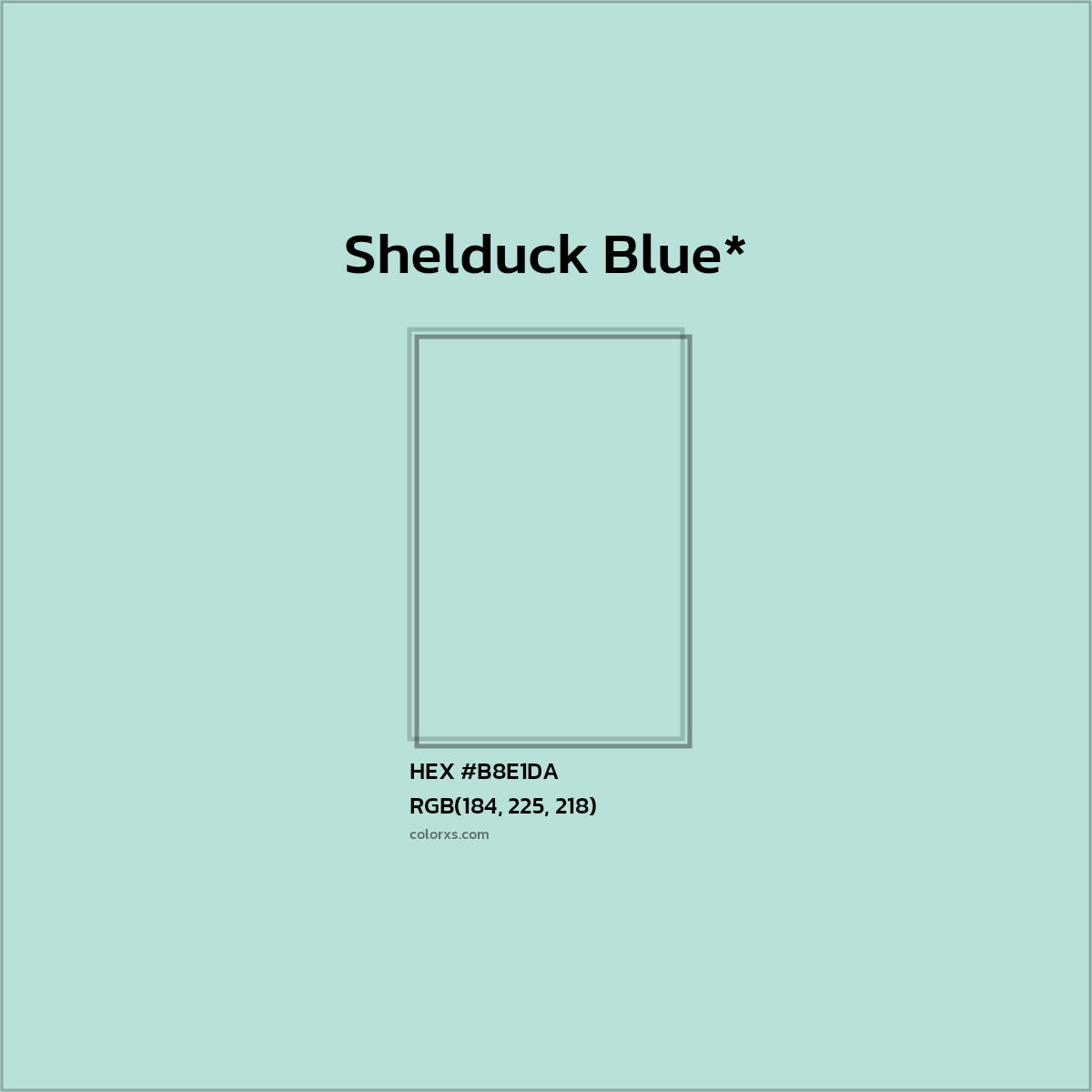 #B8E1DA hex color. RGB, RYB, CMYK, HSL, HSV codes and color conversions. Matching color names, palettes, paints.