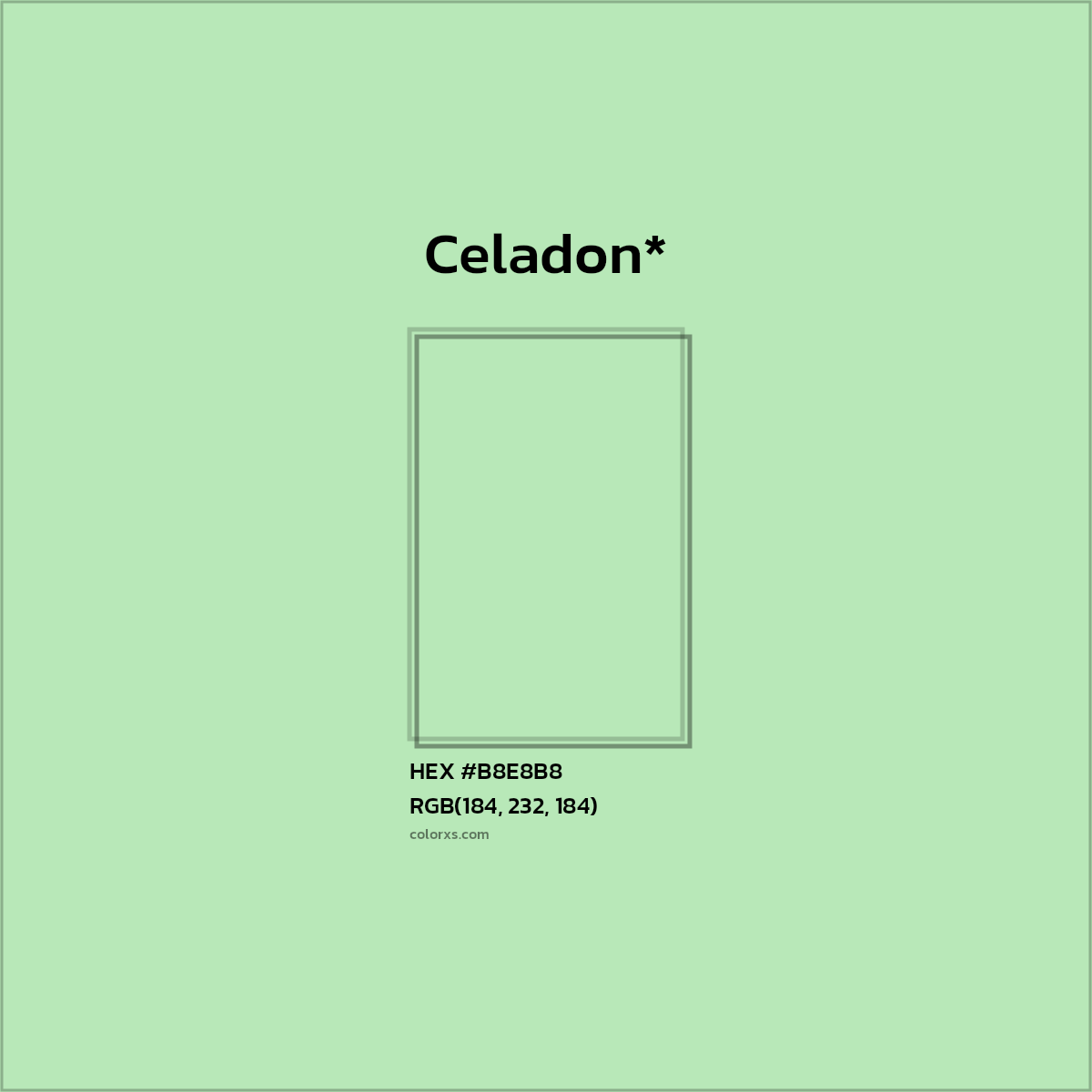 #B8E8B8 hex color. RGB, RYB, CMYK, HSL, HSV codes and color conversions. Matching color names, palettes, paints.