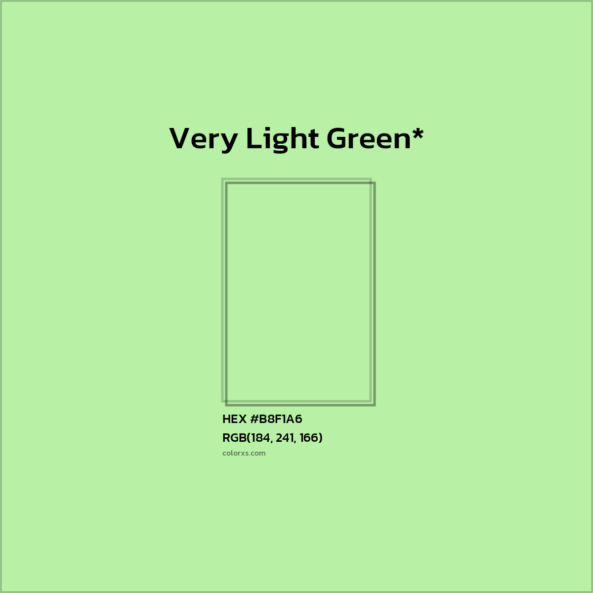 #B8F1A6 hex color. RGB, RYB, CMYK, HSL, HSV codes and color conversions. Matching color names, palettes, paints.