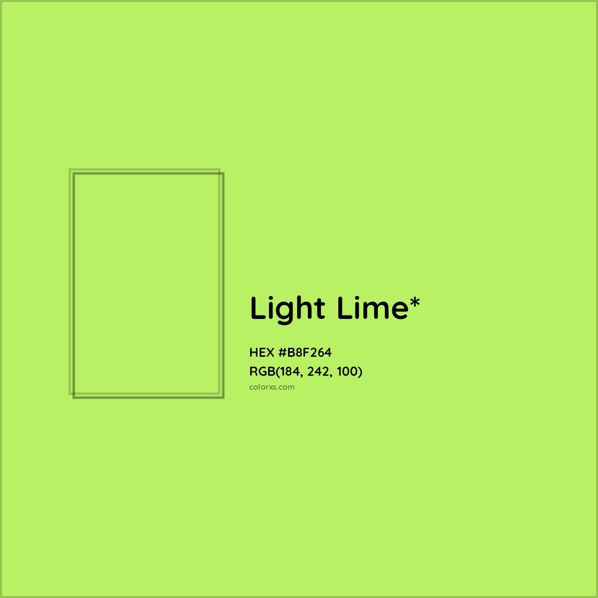 #B8F264 hex color. RGB, RYB, CMYK, HSL, HSV codes and color conversions. Matching color names, palettes, paints.