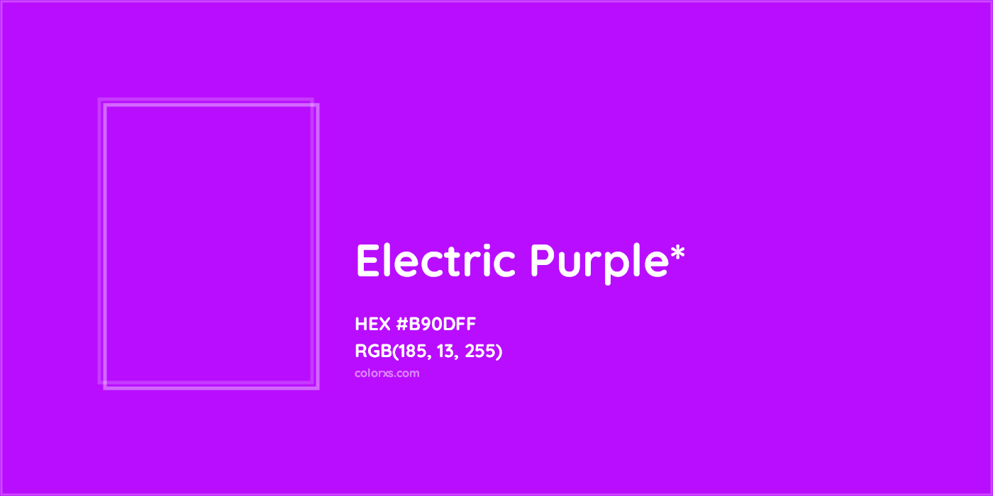#B90DFF hex color. RGB, RYB, CMYK, HSL, HSV codes and color conversions. Matching color names, palettes, paints.