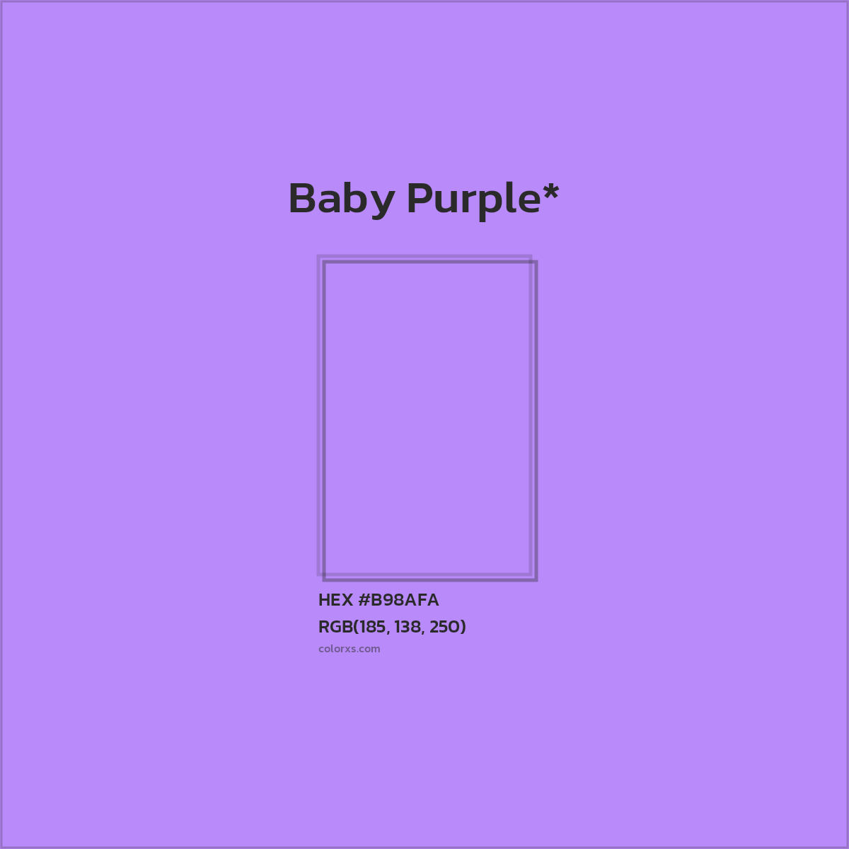 #B98AFA hex color. RGB, RYB, CMYK, HSL, HSV codes and color conversions. Matching color names, palettes, paints.
