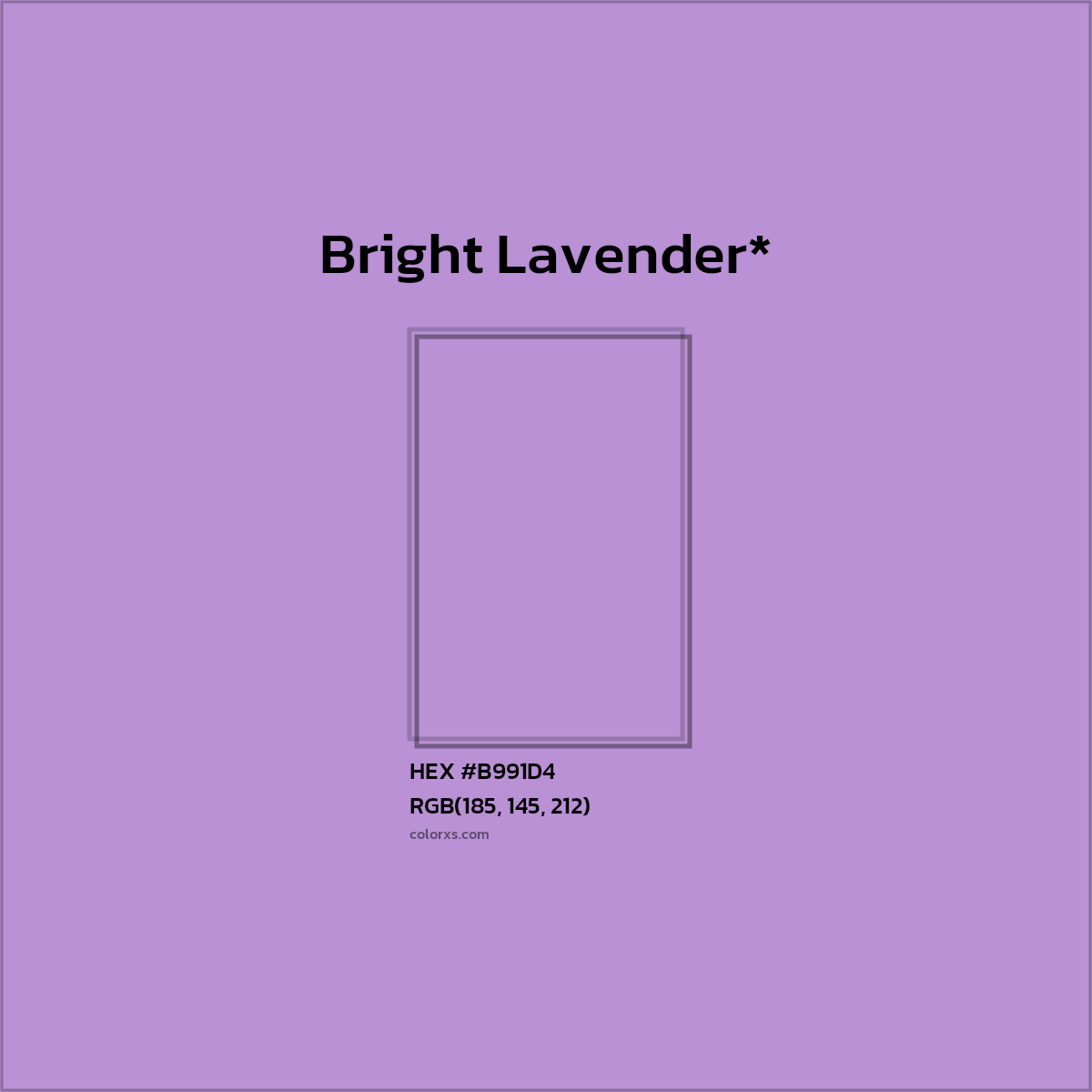 #B991D4 hex color. RGB, RYB, CMYK, HSL, HSV codes and color conversions. Matching color names, palettes, paints.
