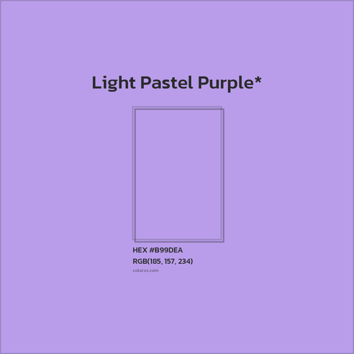 #B99DEA hex color. RGB, RYB, CMYK, HSL, HSV codes and color conversions. Matching color names, palettes, paints.