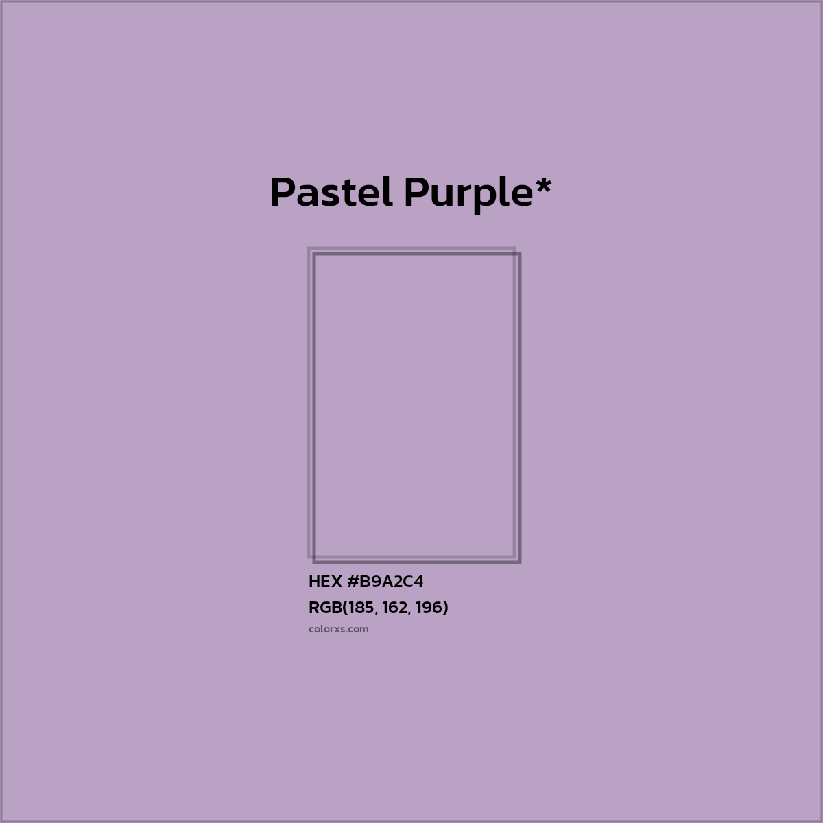 #B9A2C4 hex color. RGB, RYB, CMYK, HSL, HSV codes and color conversions. Matching color names, palettes, paints.